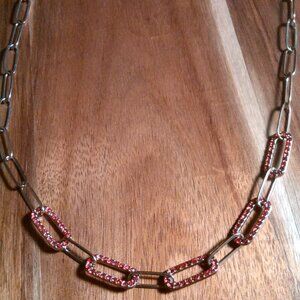 Red Austrian Crystal Paperclip Ion Plated Rose Gold Stainless Steel Necklace